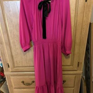 Scoop Womens Pink dress black back bow tie midi size Large NWT New